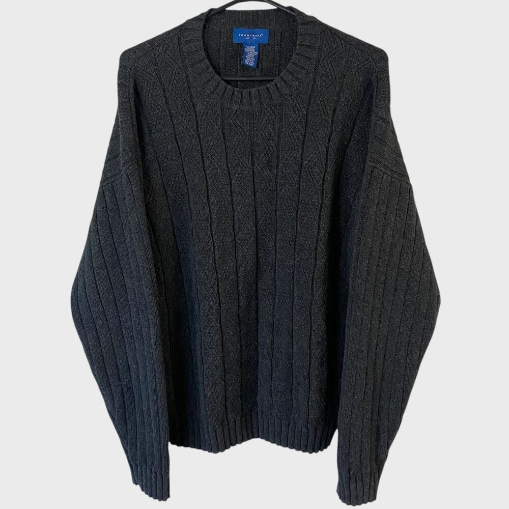 Vintage Towncraft Ribbed-Knit Chunky Crewneck Sweater Gray Men's XL Heavyweight